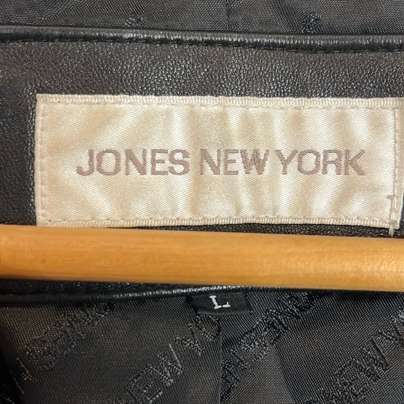 Vintage Women's Black Leather Jones New York Coat Jacket Blazer size lagre - Picture 3 of 11